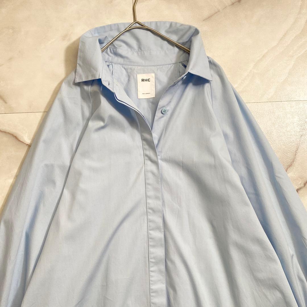 A18661 美品 RHC ギャザースリーブシャツワンピース ライトブルー
