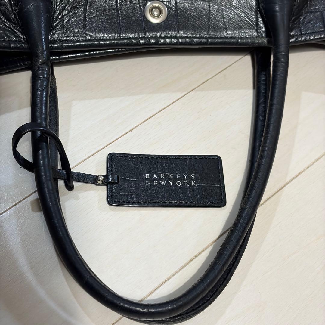 BARNEYS NEW YORK クロコ型押し　レザートートバッグ　ブラック