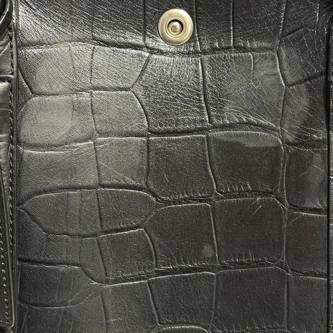 BARNEYS NEW YORK クロコ型押し　レザートートバッグ　ブラック