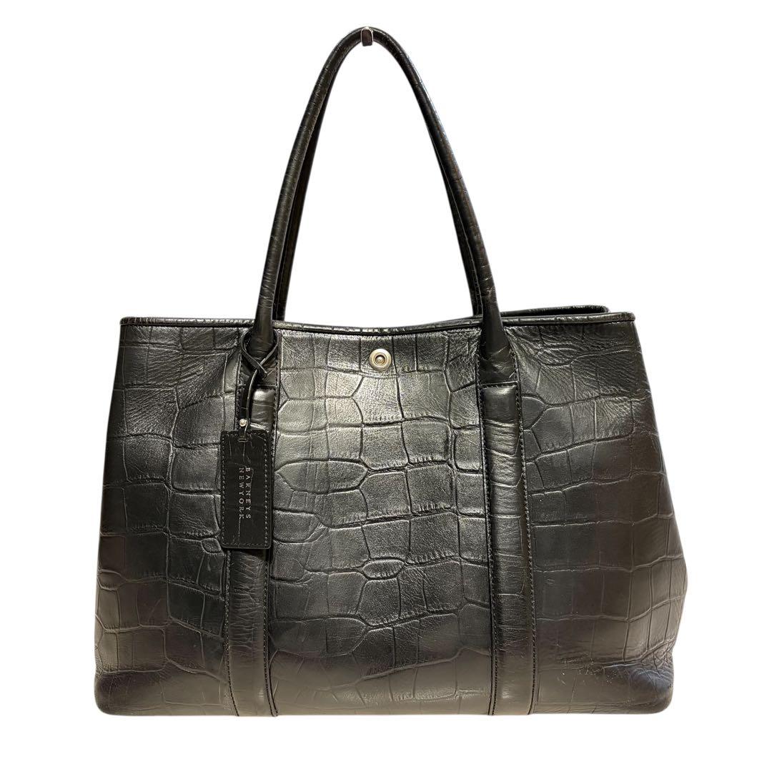BARNEYS NEW YORK クロコ型押し　レザートートバッグ　ブラック