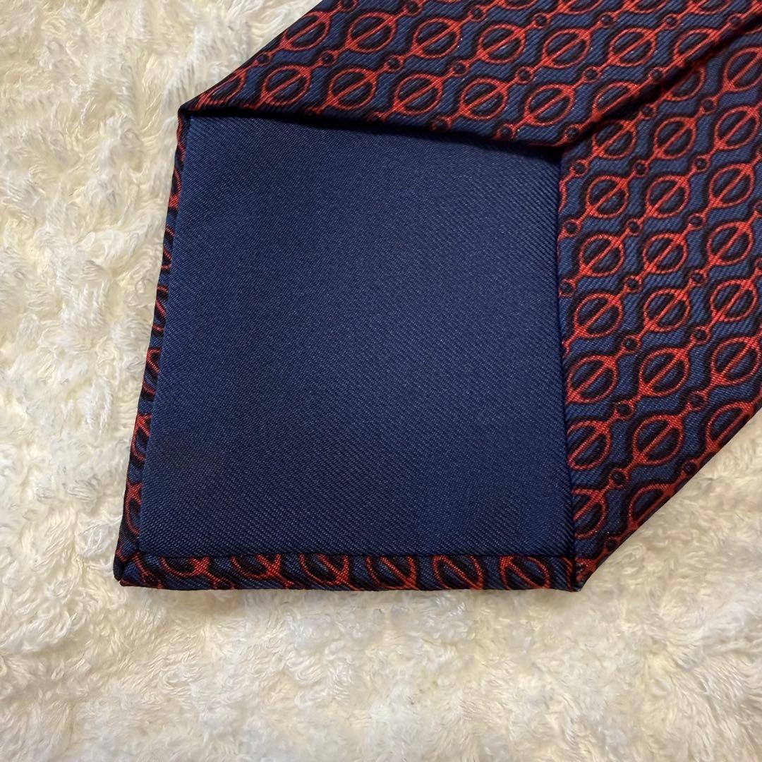【超美品】HERMES ネクタイ ネイビー レッド シルク