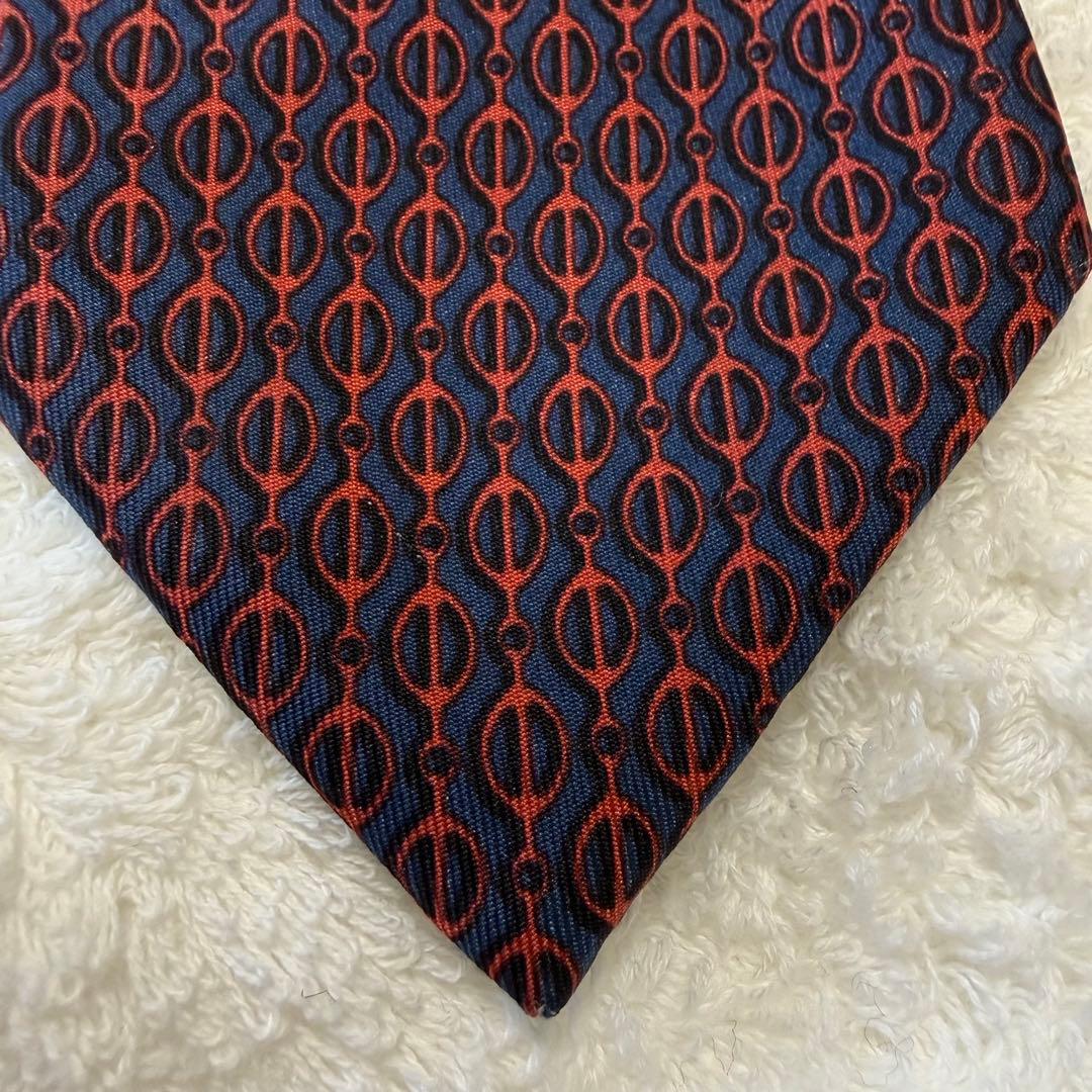 【超美品】HERMES ネクタイ ネイビー レッド シルク