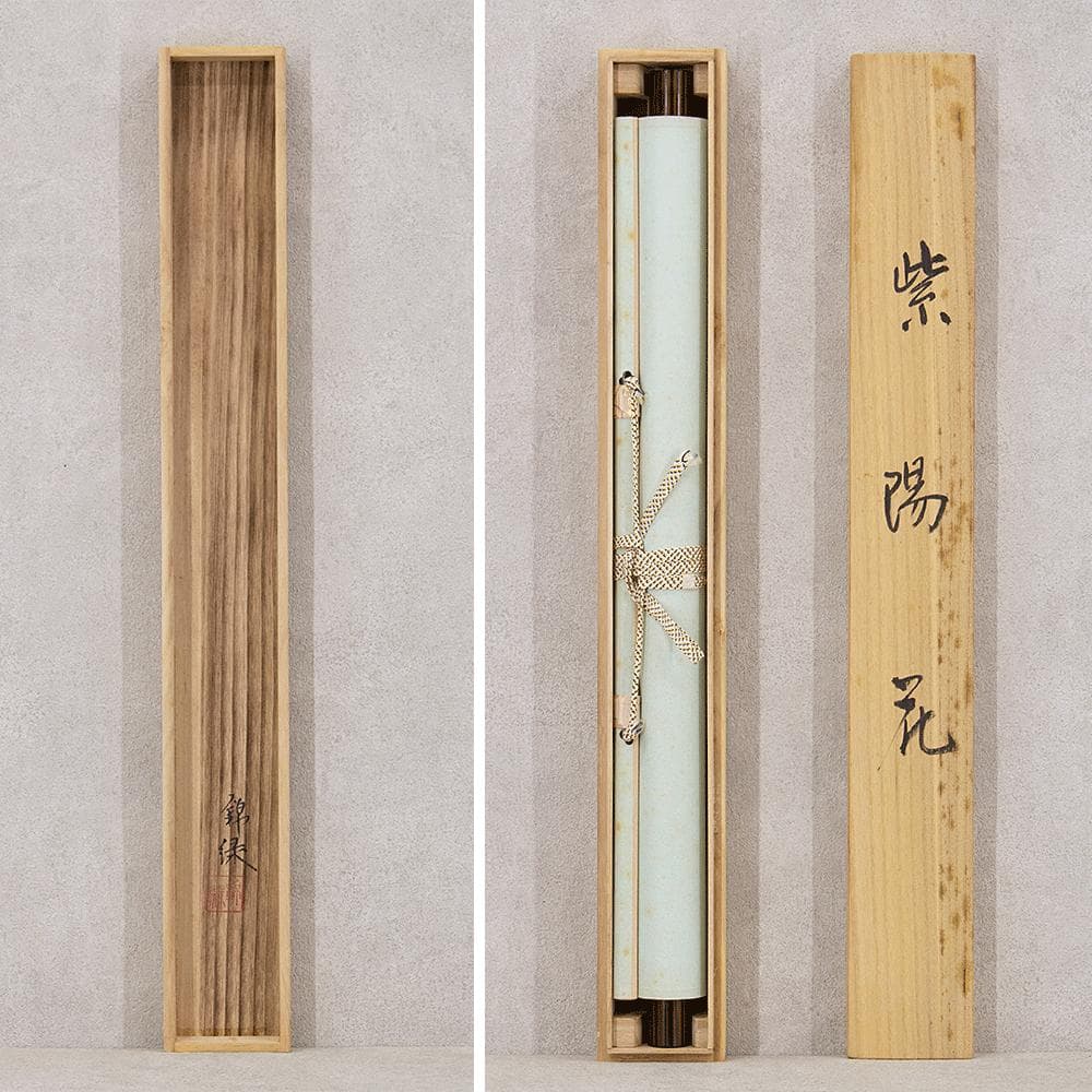 掛軸 日本画 山本錦緑「紫陽花」共箱