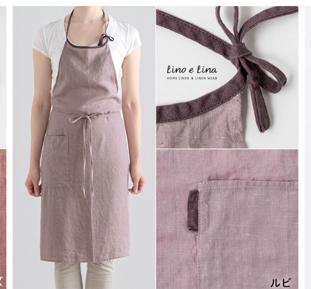 美品✨lino e lina リネンエプロン ルビー