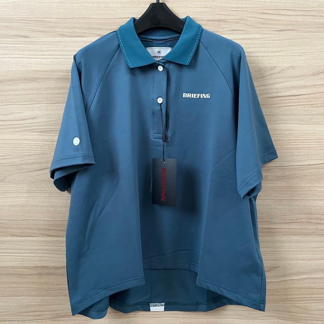 新品★レディースS バックロゴラインポロシャツ BRIEFING ターコイズ×白
