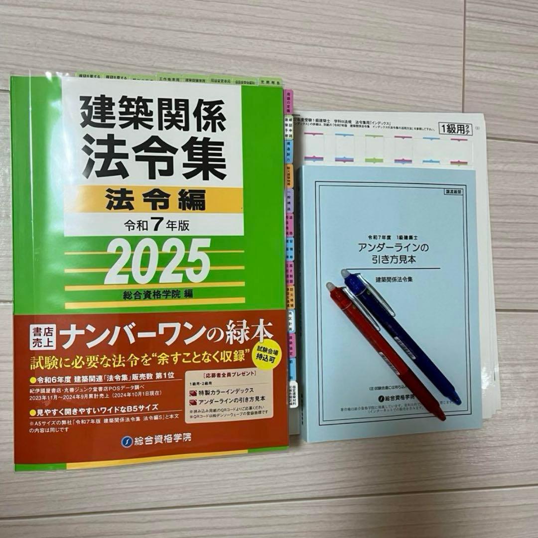 【試験前特価】一級建築士　2025年版法令集 （線引済み・INDEX貼付け済み）
