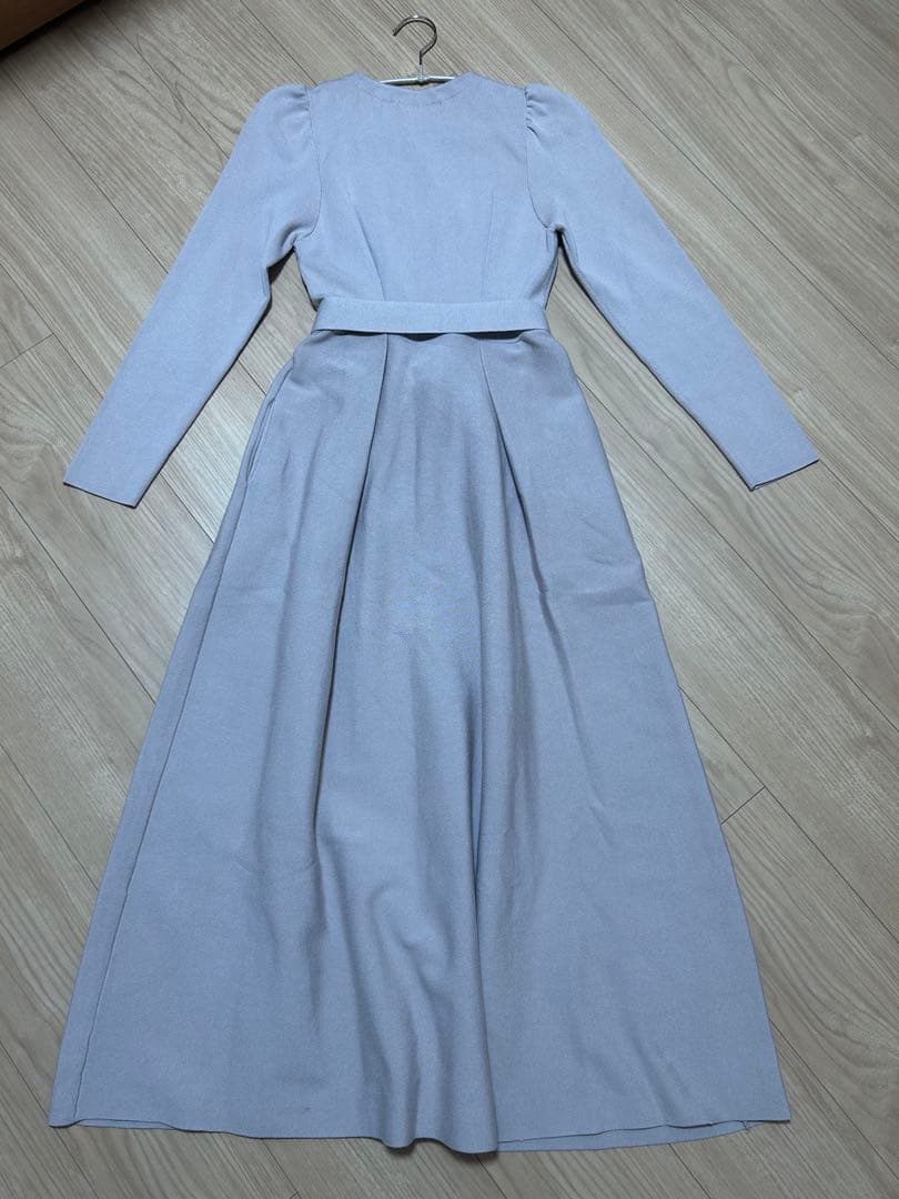 超美品【CELFORD】トレンチ風ニットワンピース S ピンクベージュ　リボン付