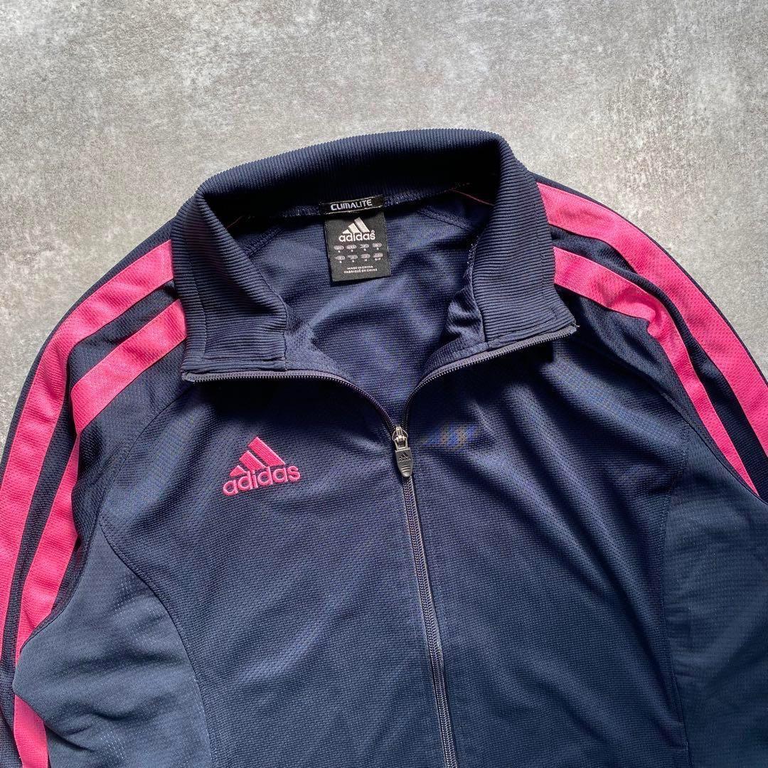 00's adidas セットアップジャージ【M】トラックジャケット　紺　ピンク