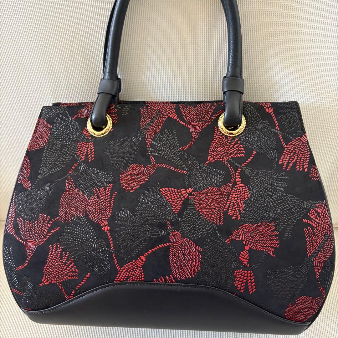 【美品】印傳屋 インデンヤ ベネッセージ ハンドバッグ レザー 房柄 タッセル