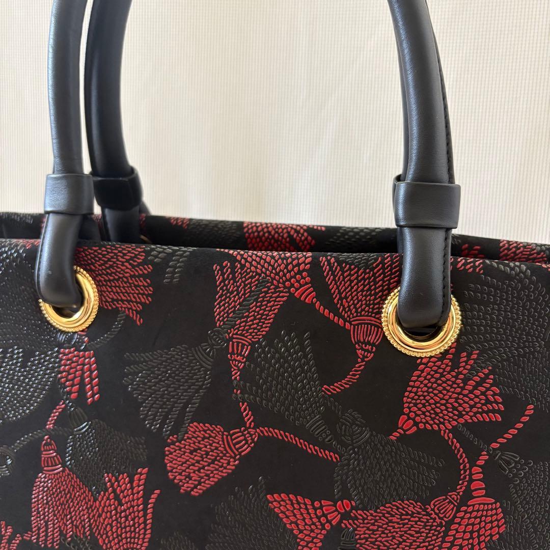 【美品】印傳屋 インデンヤ ベネッセージ ハンドバッグ レザー 房柄 タッセル