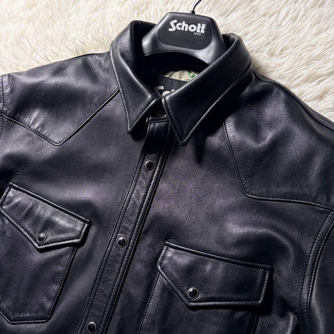 A*]様 美品■schott ウエスタンシャツ　110周年　羊革　ブラック　2X