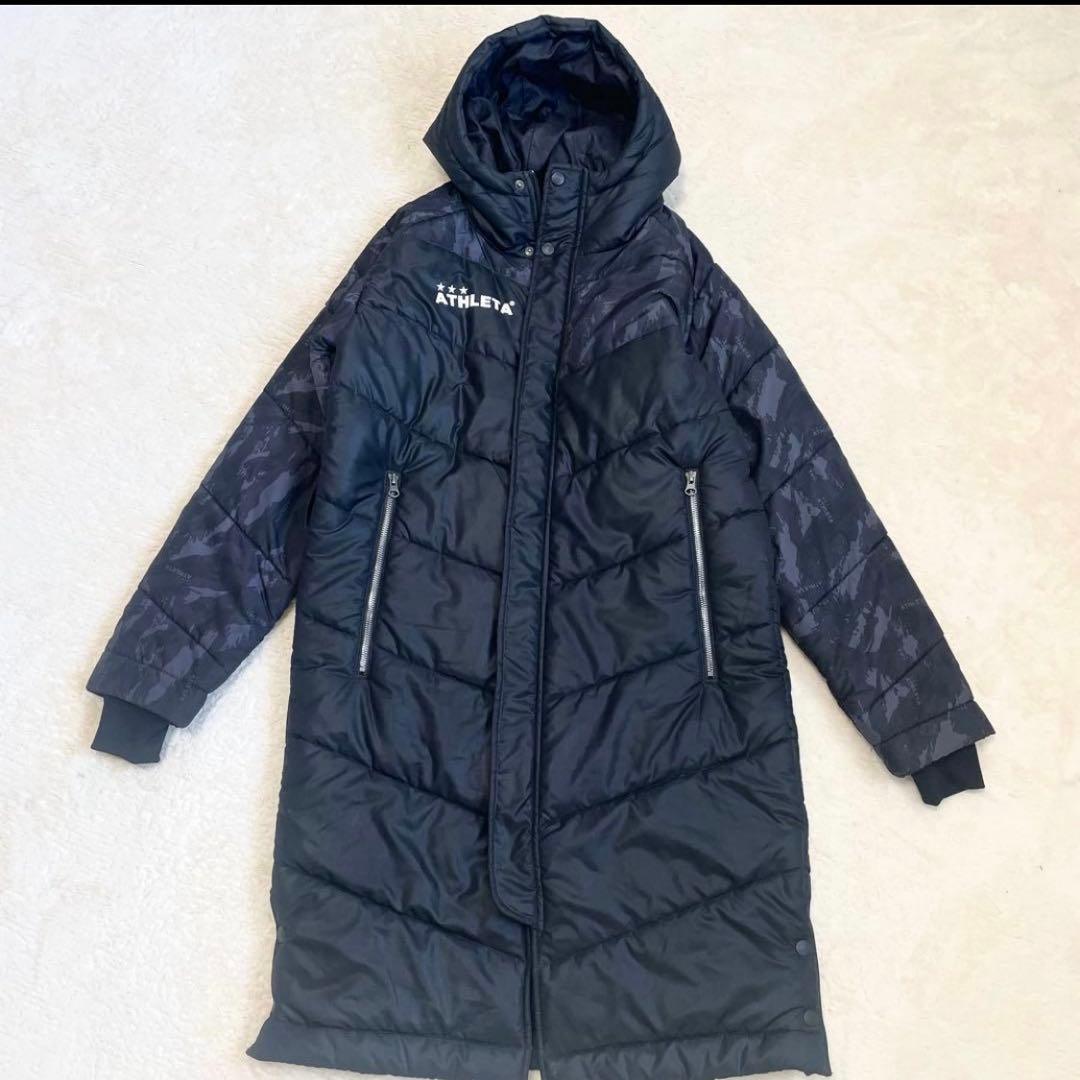 【美品】アスレタ　ATHLETA ダウンコート ロング　160 黒迷彩　カモフラ