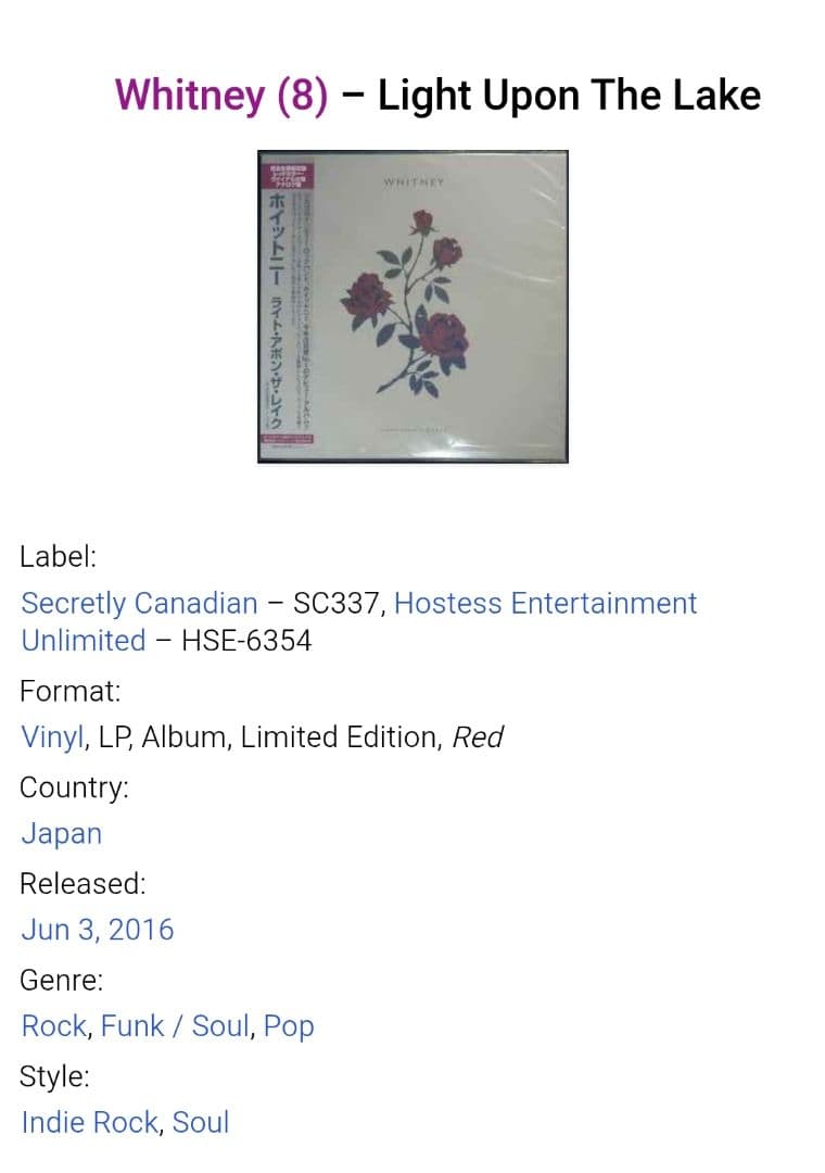 美品 日本限定盤 帯付き レッド盤 Whitney
