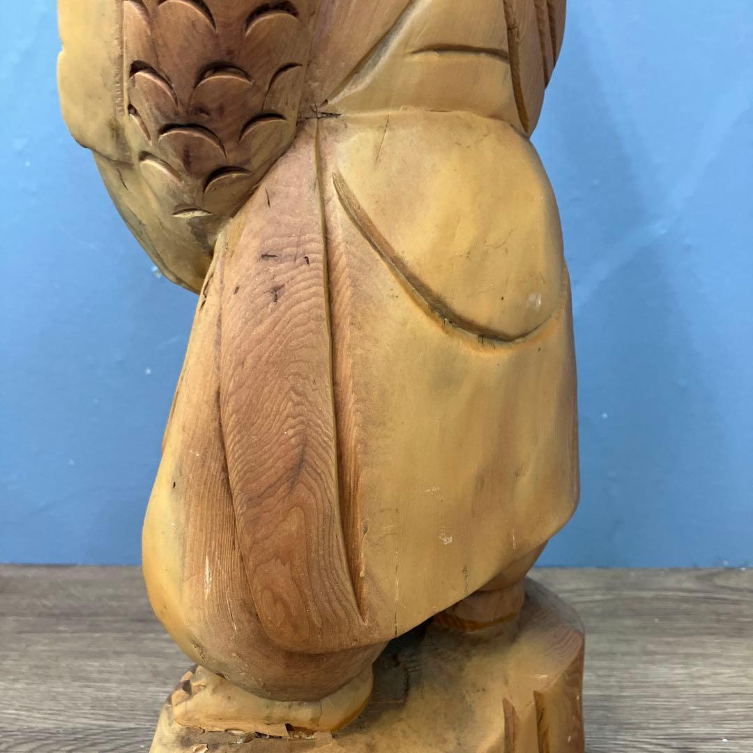 4F 木彫り 恵比寿様 置物 縁起物 七福神 彫刻 大漁追福 商売繁盛 オブジェ