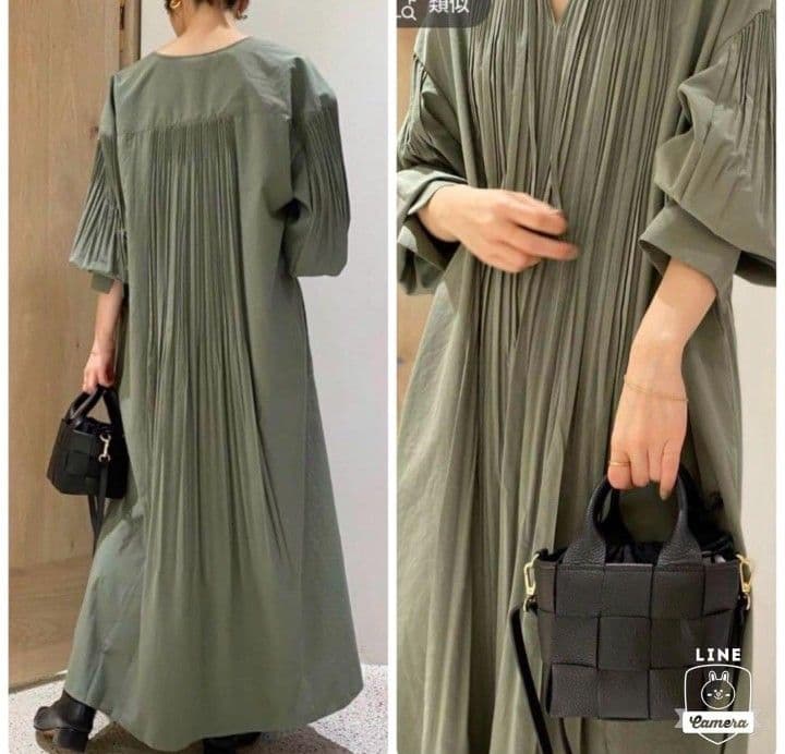 美品 カレンソロジー 上品 タックギャザープリーツワンピース F グリーン