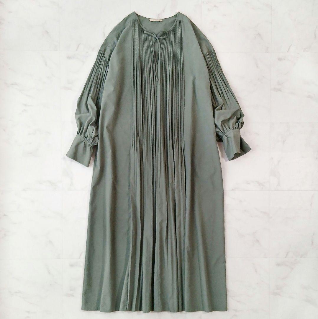 美品 カレンソロジー 上品 タックギャザープリーツワンピース F グリーン
