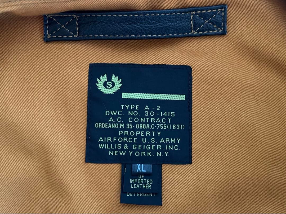 美品　Willis&　A-2 フライトレザージャケット　ブラックXL