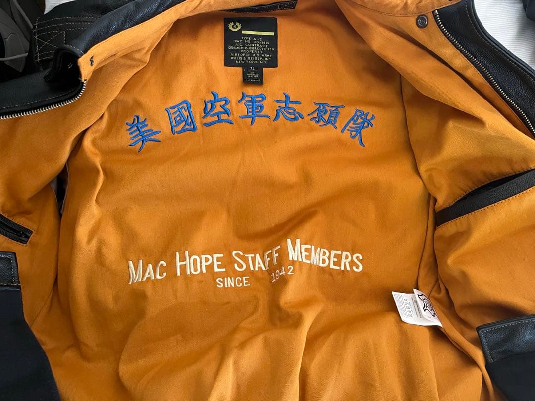 美品　Willis&　A-2 フライトレザージャケット　ブラックXL