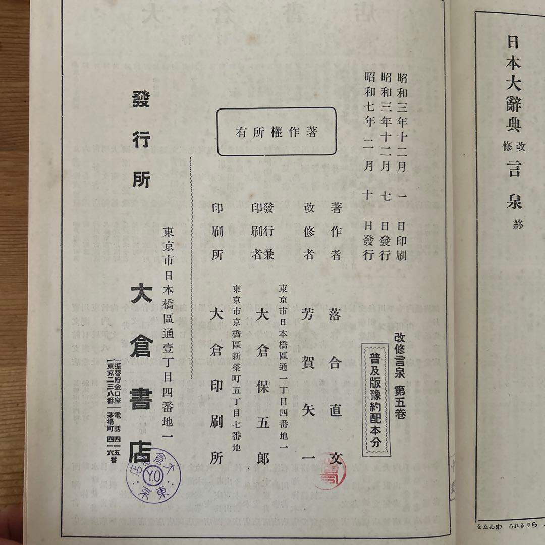 日本大辞典　言泉1、2、3、5、6巻　落合直文著　芳賀矢一改修
