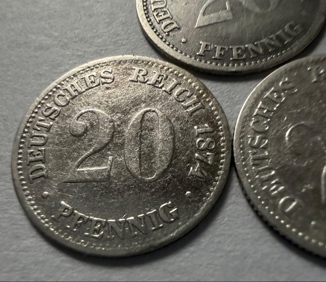f*i様 1874年 ドイツ帝国20ペニヒ 銀貨 3枚セット