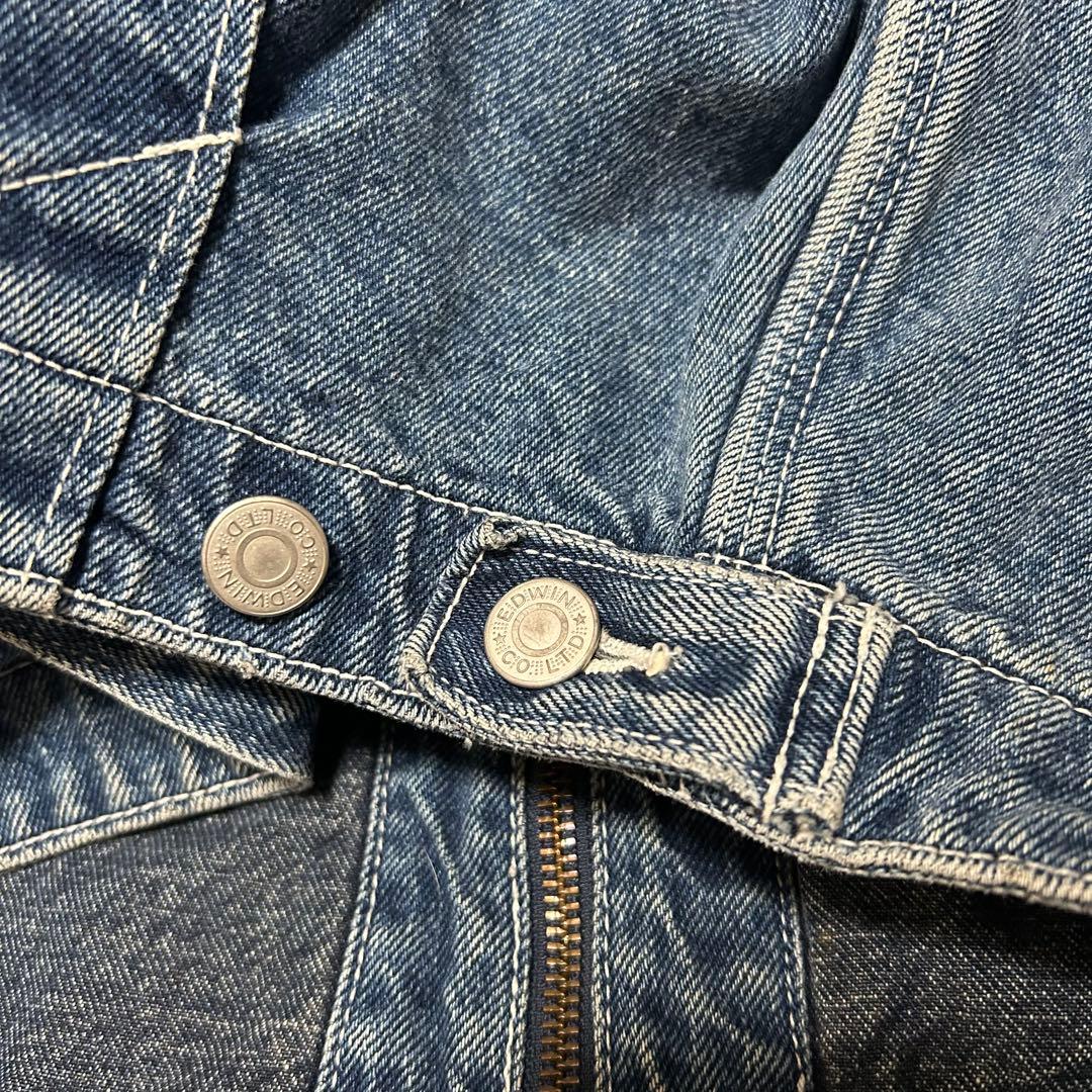 ヴィンテージ エドウィン EDWIN デニムジャケット クラウン刺繍 ジップ M