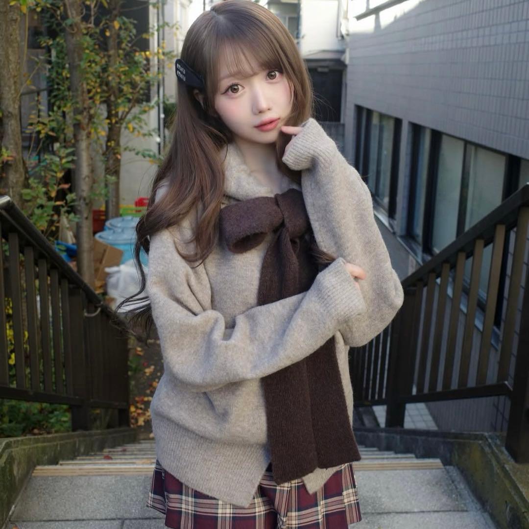 みりにゃ着用 ZARA フード付きタイベルトニットカーディガン