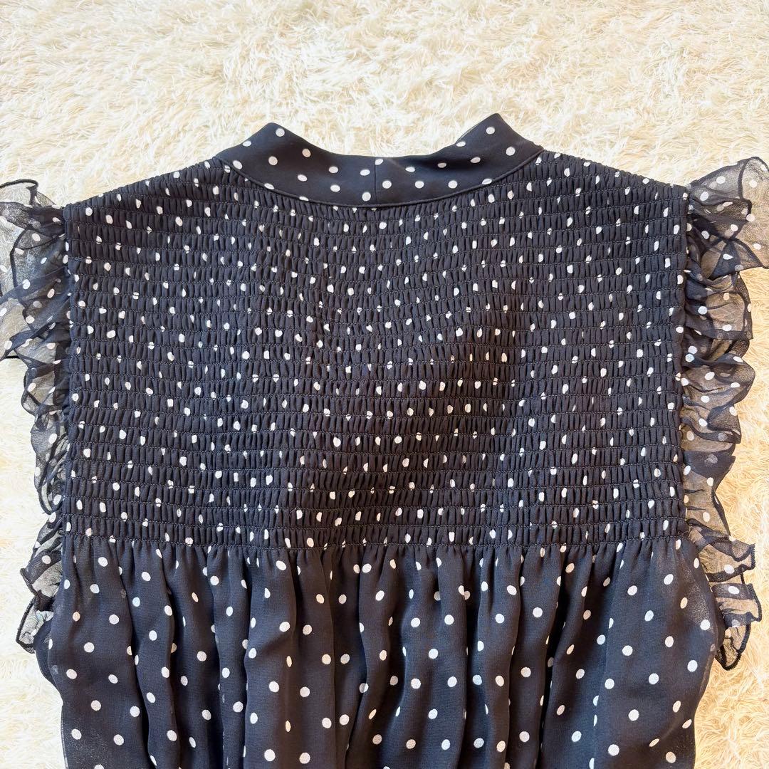 【美品】ケイトスペード　ワンピース　シルク100％　ロング　ドット　ボウタイ　黒