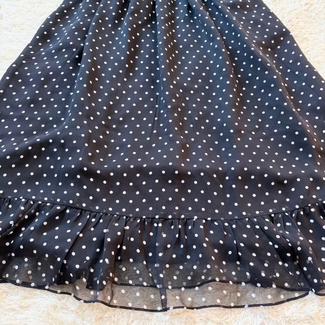 【美品】ケイトスペード　ワンピース　シルク100％　ロング　ドット　ボウタイ　黒