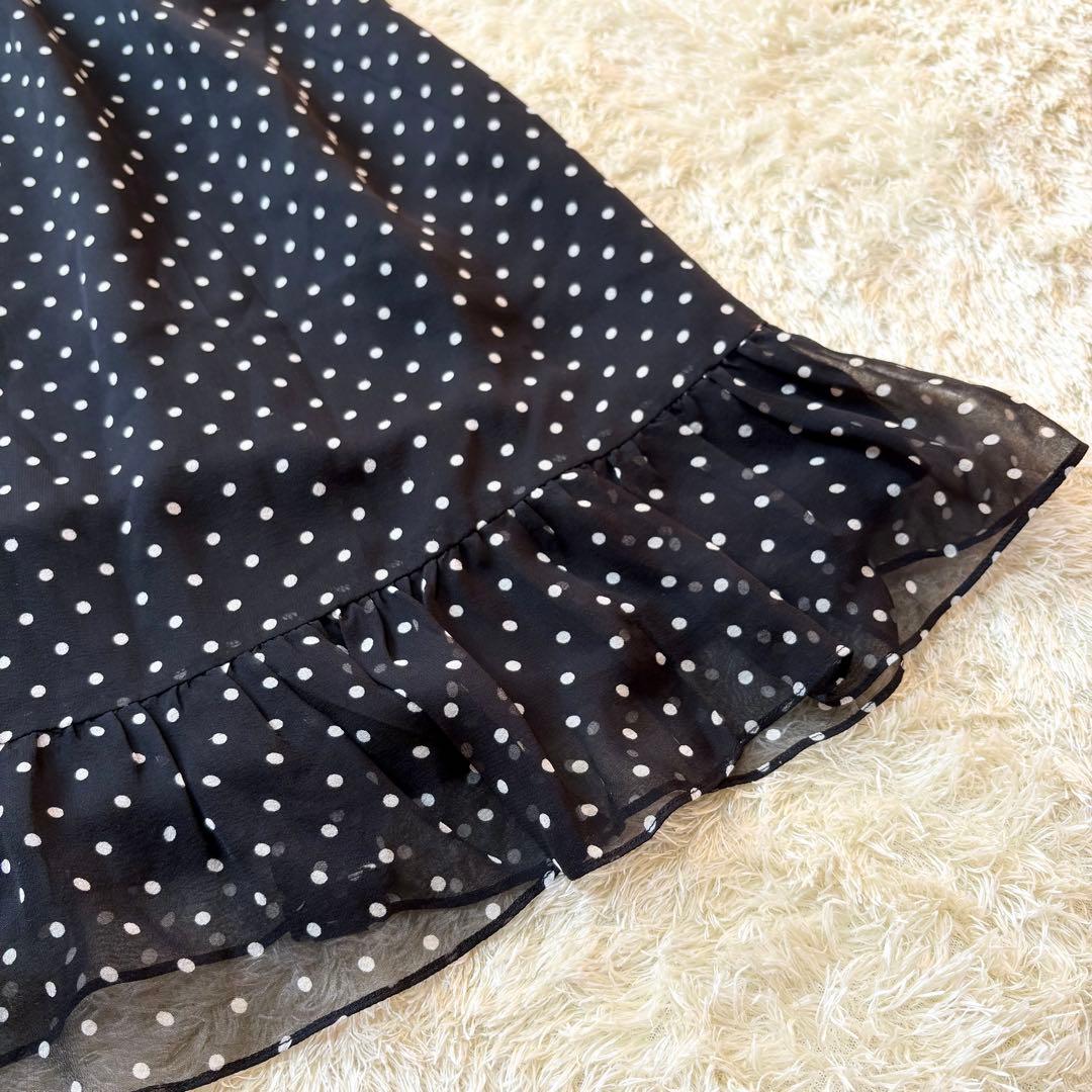 【美品】ケイトスペード　ワンピース　シルク100％　ロング　ドット　ボウタイ　黒