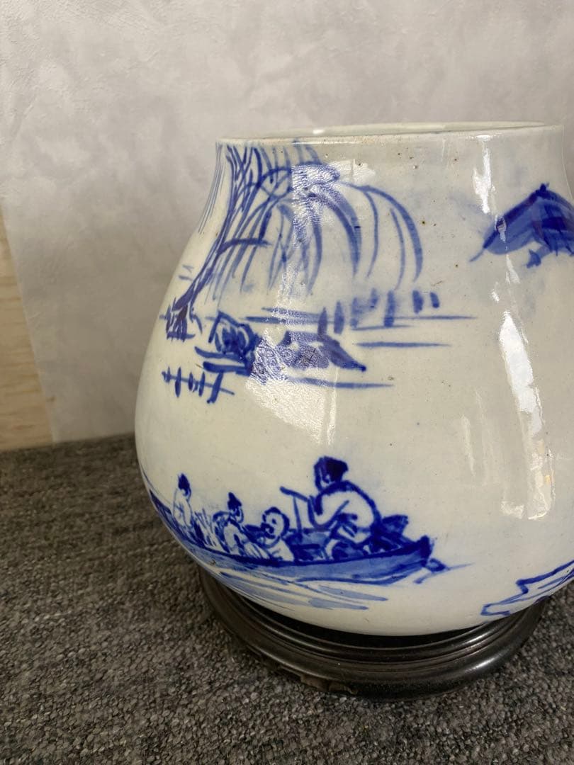 水指　手描き　染付　茶道具　壺　花瓶　置物　骨董