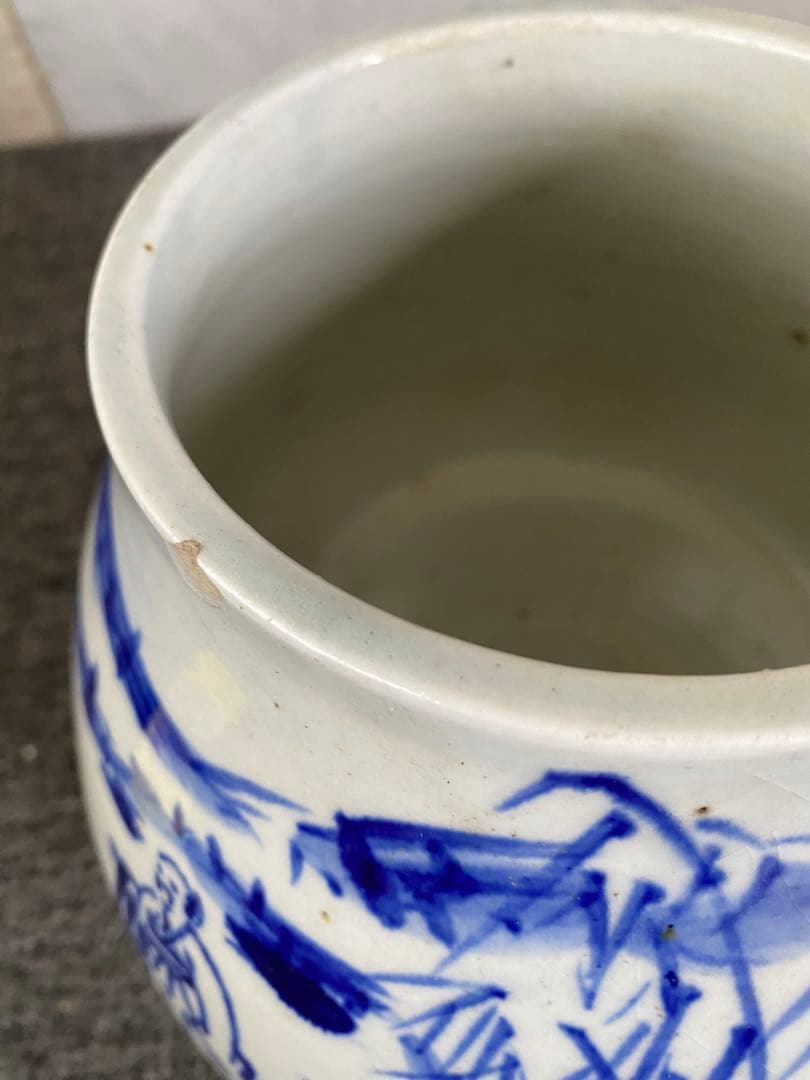 水指　手描き　染付　茶道具　壺　花瓶　置物　骨董