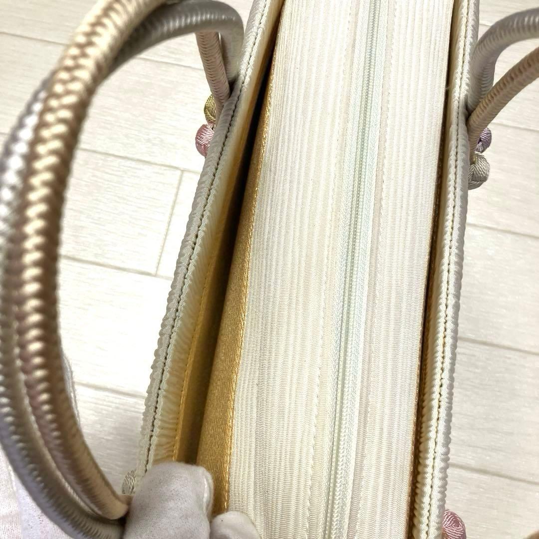 《美品》衿秀　利休バッグ　和装バッグ　小田巻　アイボリー　絹100%