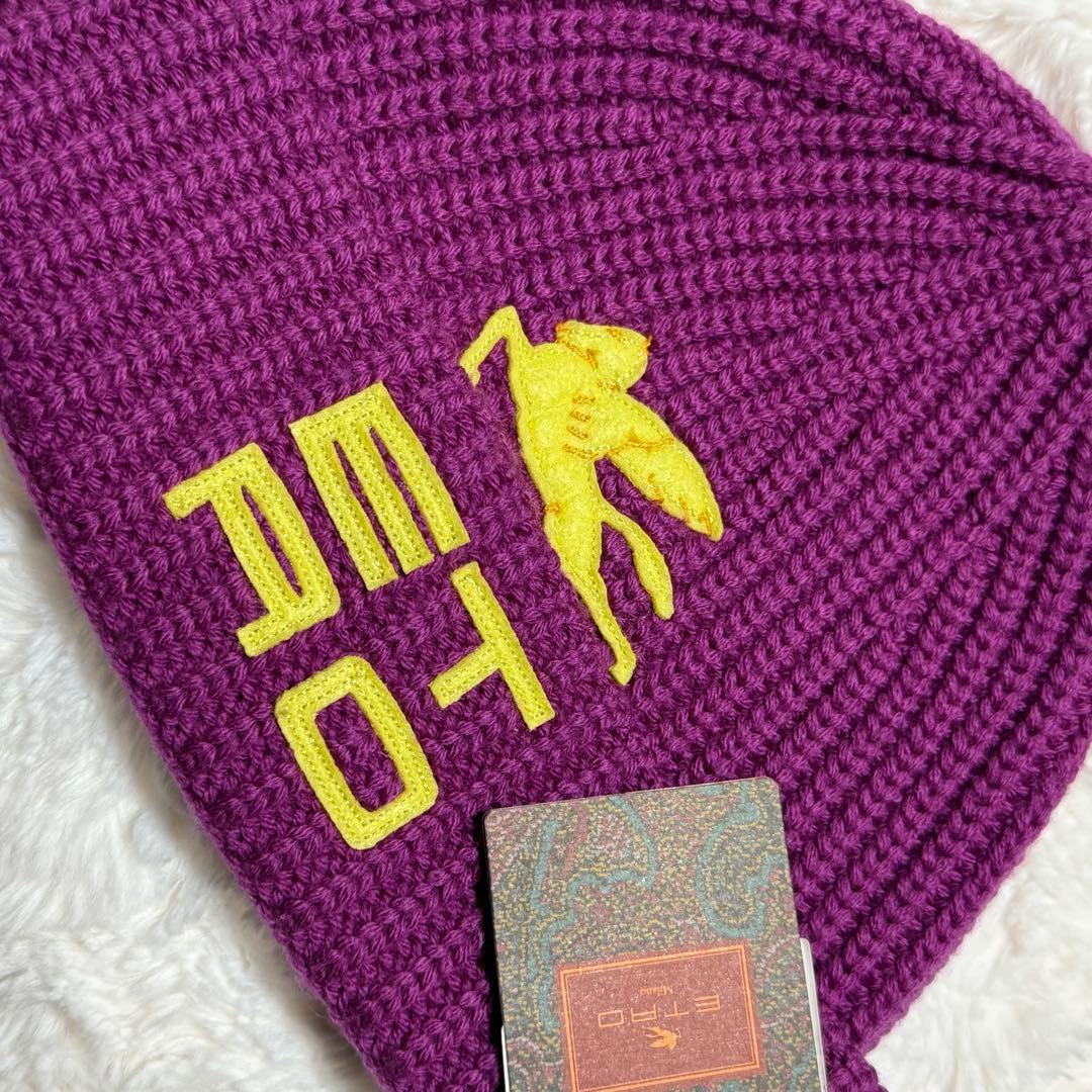 ETRO 新品タグ付き ペガサス刺繍 ニットキャップ パープル