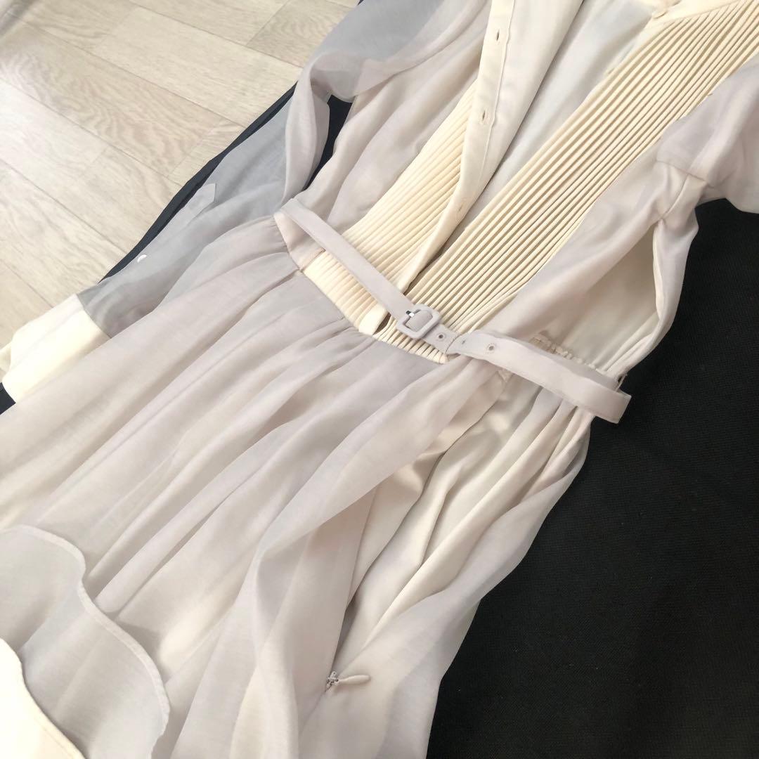 美品　anuans アニュアンスシアードッキングピンタックブザムワンピースS