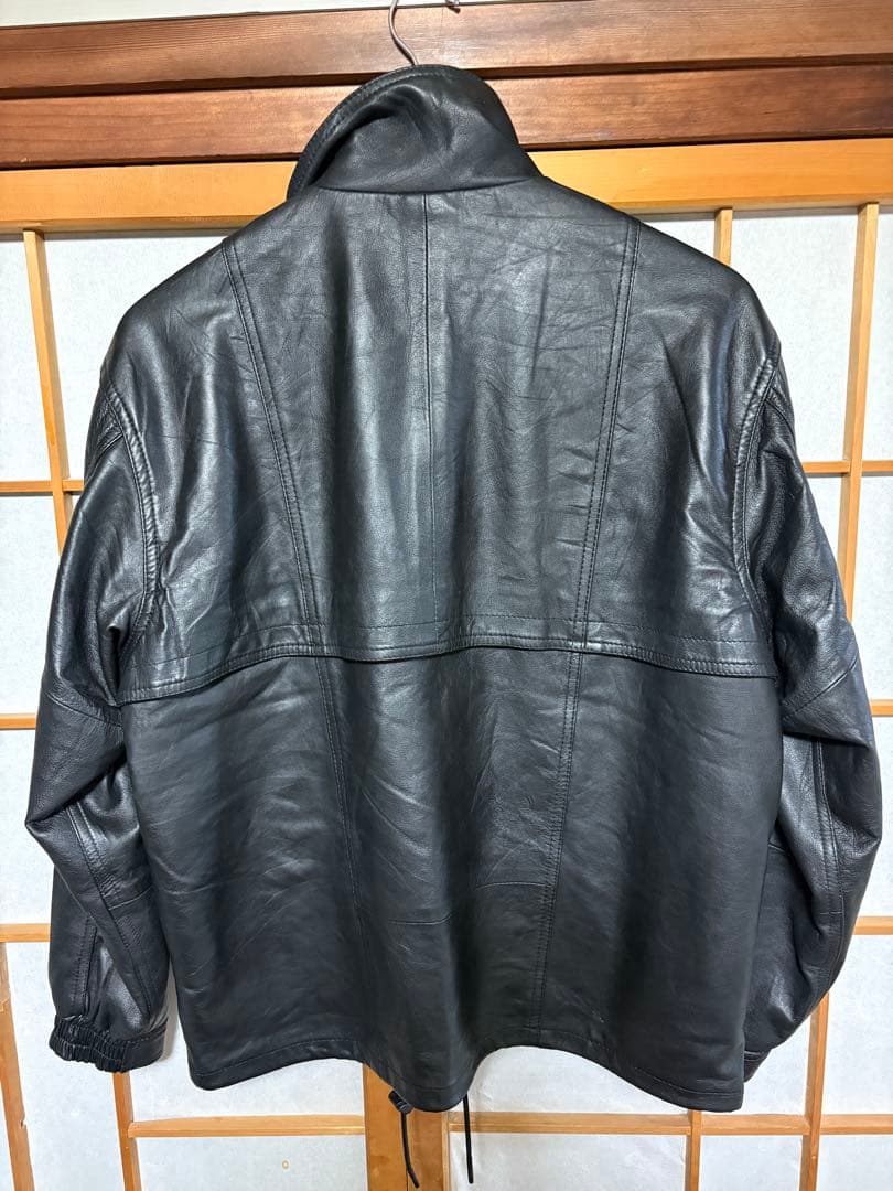 yoused 黒レザージャケット スタンドカラー
