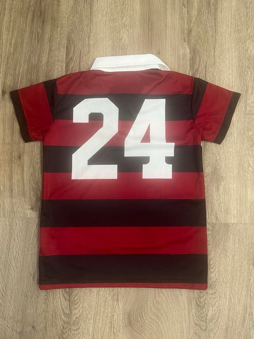 早稲田ラグビーTシャツ 赤黒ストライプ 24番