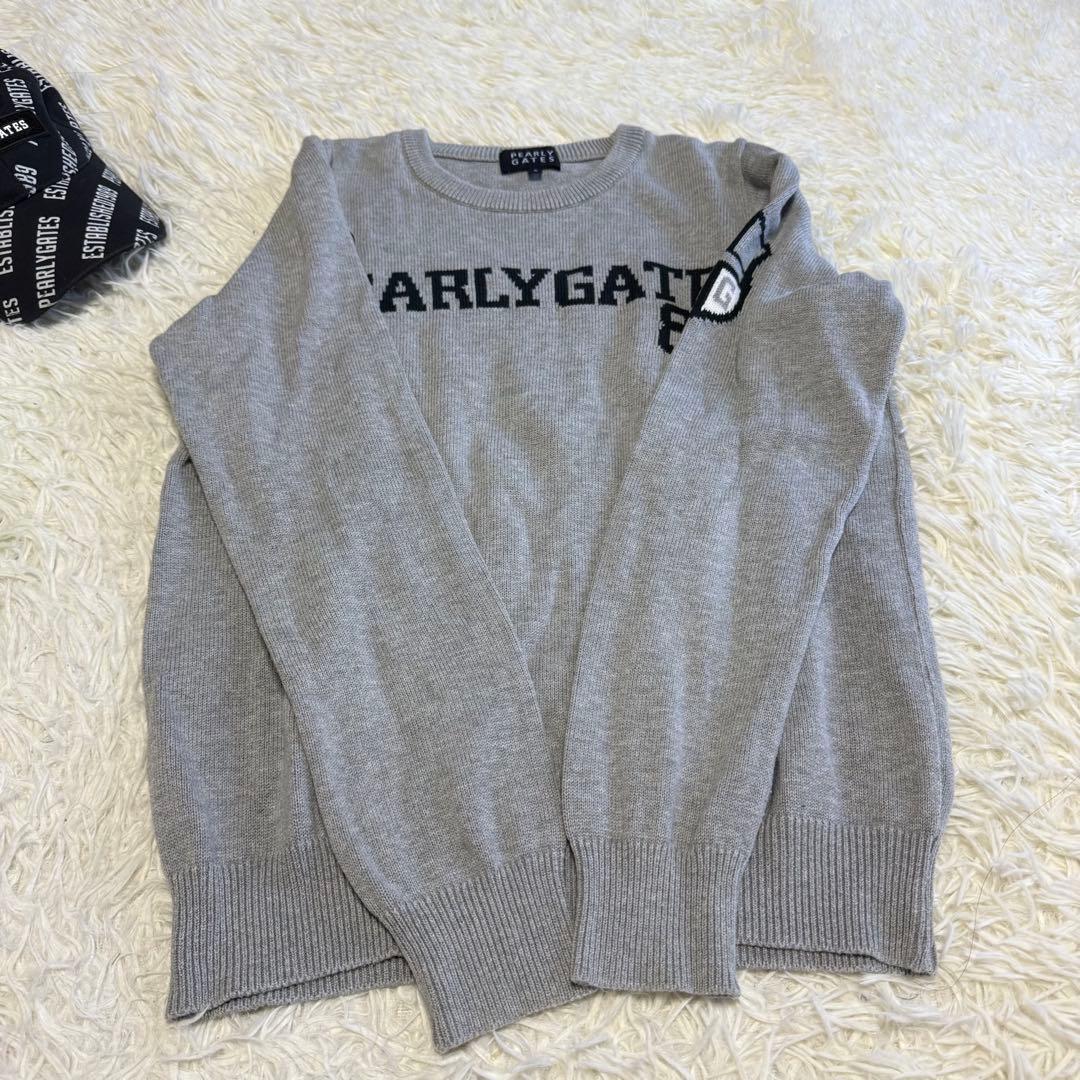 【パーリーゲイツ】美品 ニットセーター ニコちゃん グレー 0サイズ レディース