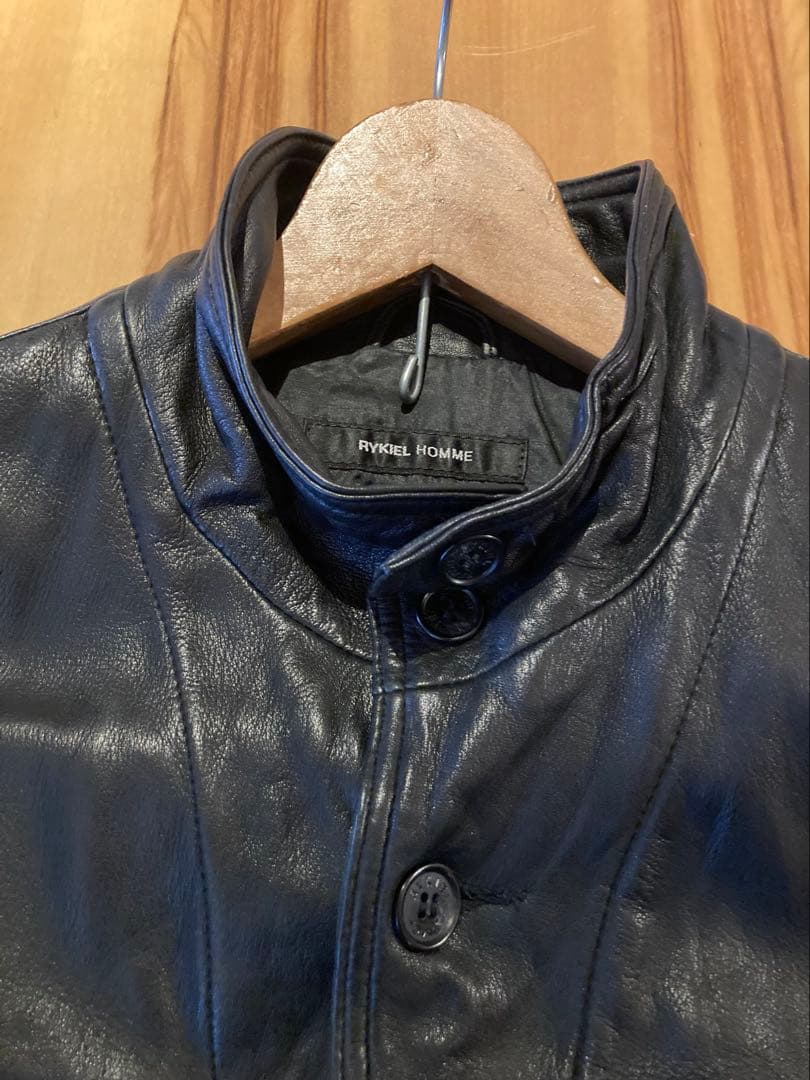 RYKIEL HOMME リキエルオム ラムレザージャケット羊革 ロゴボタン 黒