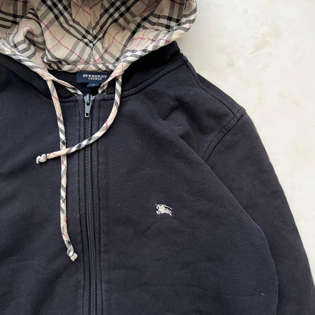 Burberry London ジップアップ パーカー ノバチェック　ブラック