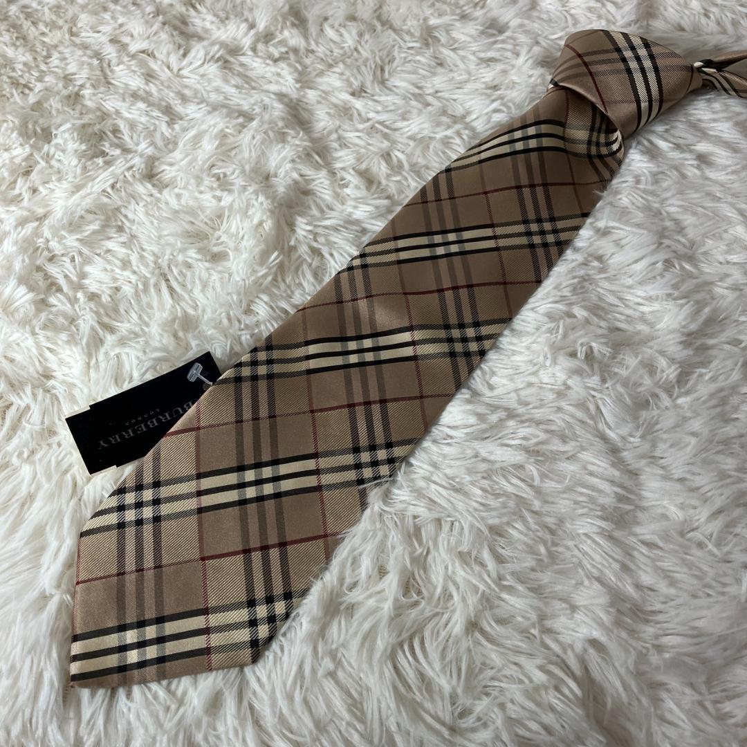 ほぼ未使用 BURBERRY バーバリー ノバチェック シルクネクタイ ベージュ