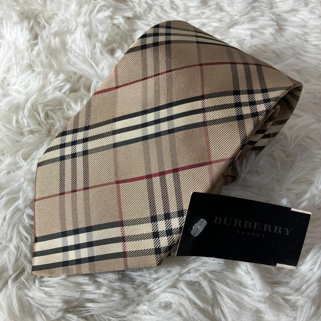 ほぼ未使用 BURBERRY バーバリー ノバチェック シルクネクタイ ベージュ