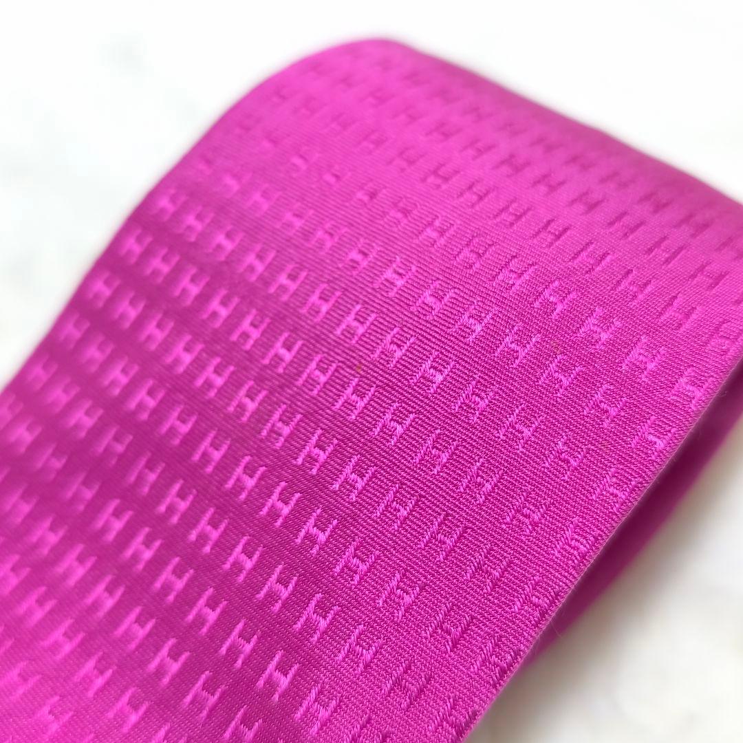 HERMES エルメス ネクタイ メンズ ピンク H総柄 モノグラム ファソネ