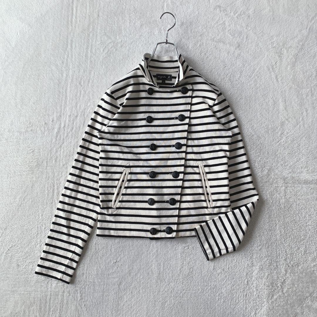 希少 agnès b. アニエスベー ボーダー ダブル ジャケット ルーマニア製