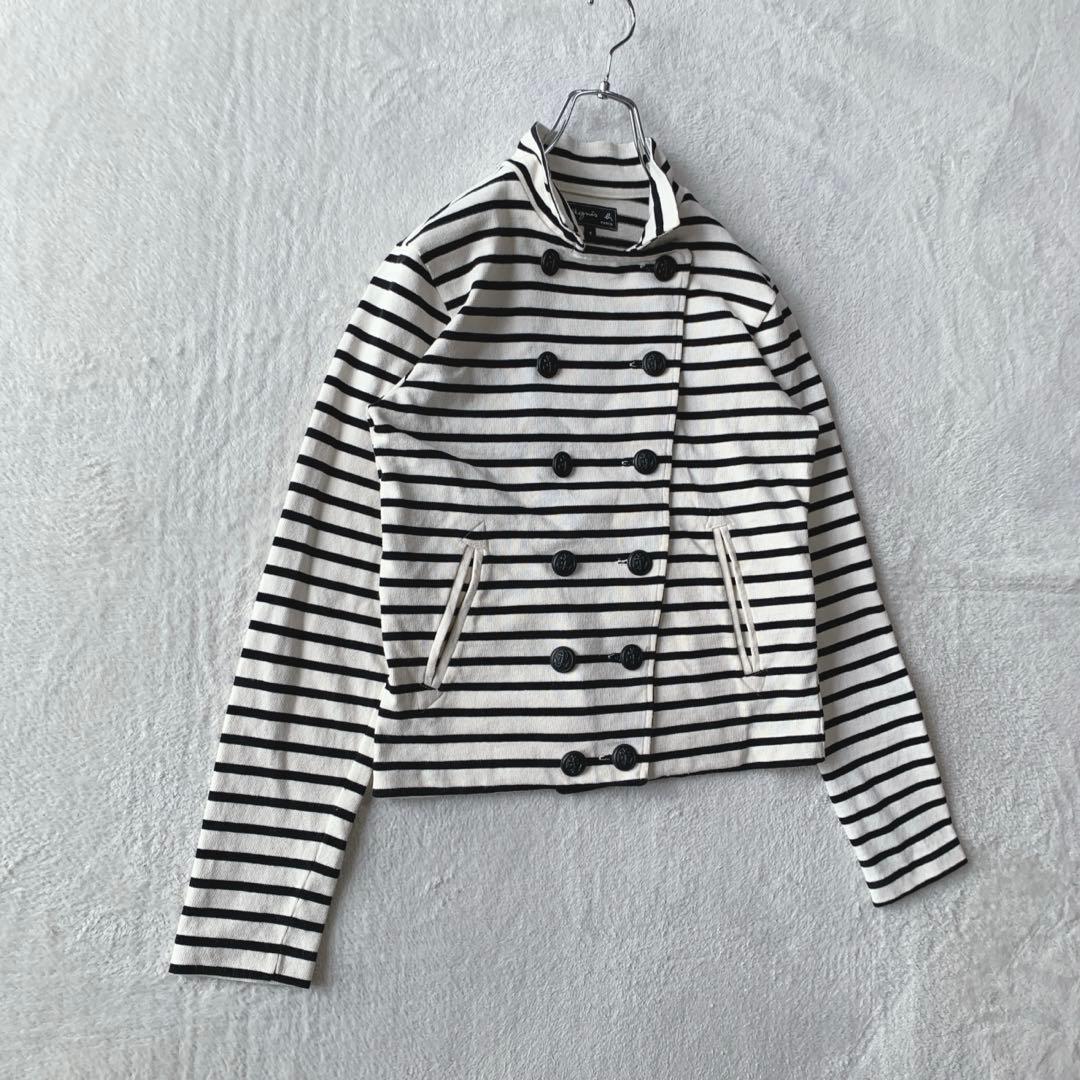 希少 agnès b. アニエスベー ボーダー ダブル ジャケット ルーマニア製
