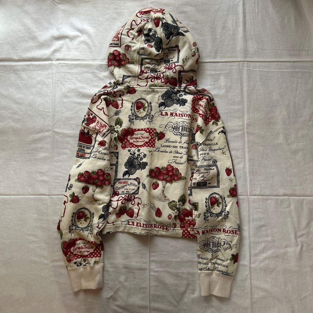 ピンクハウス　パーカー　フード　いちご　総柄　プルオーバー　スエット　赤