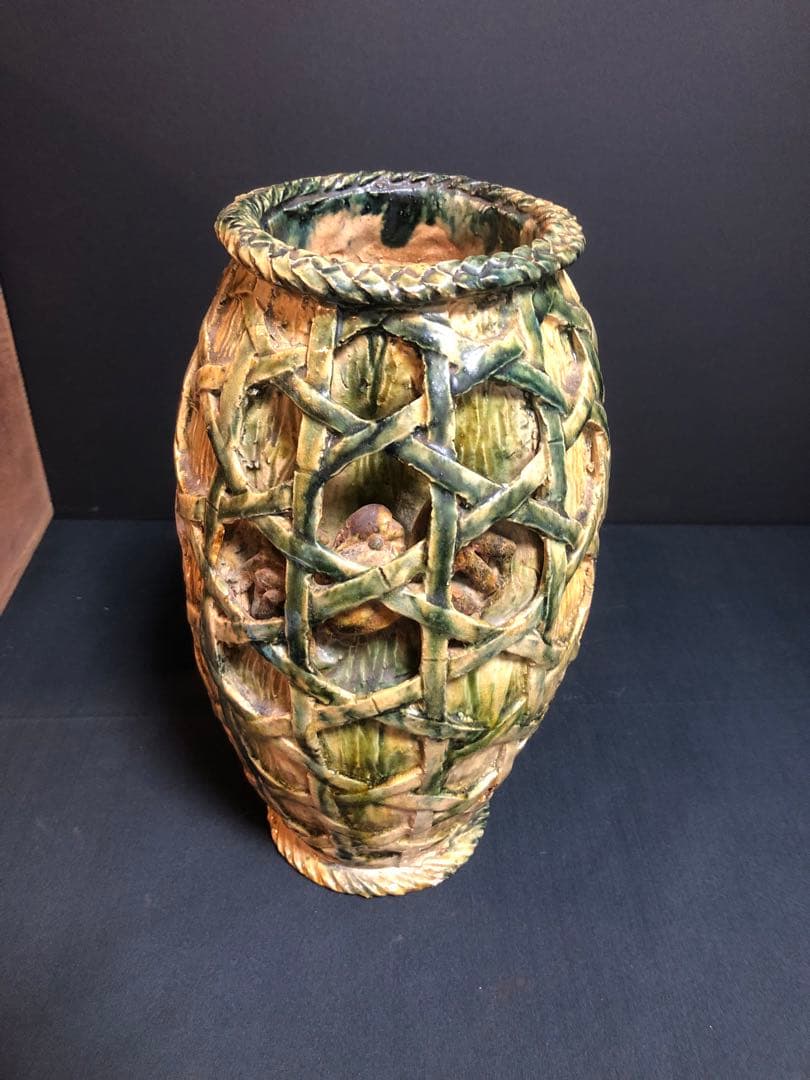 希少！ 籠型花瓶　天山作　蟹　最高傑作　飾壺　花器　時代物　華道具　古美術　共箱