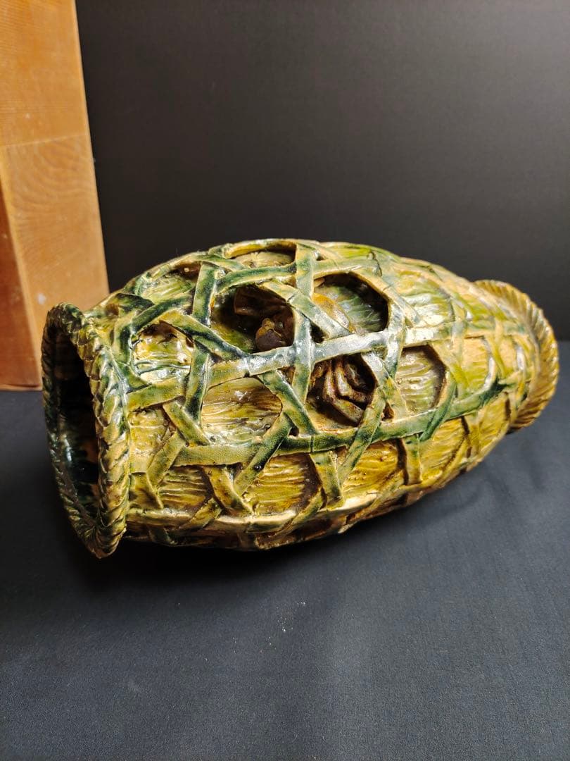 希少！ 籠型花瓶　天山作　蟹　最高傑作　飾壺　花器　時代物　華道具　古美術　共箱