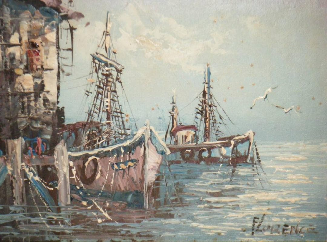 【真作】絵画　作者不詳　サイン有　油彩3号　海景　逸品　S187