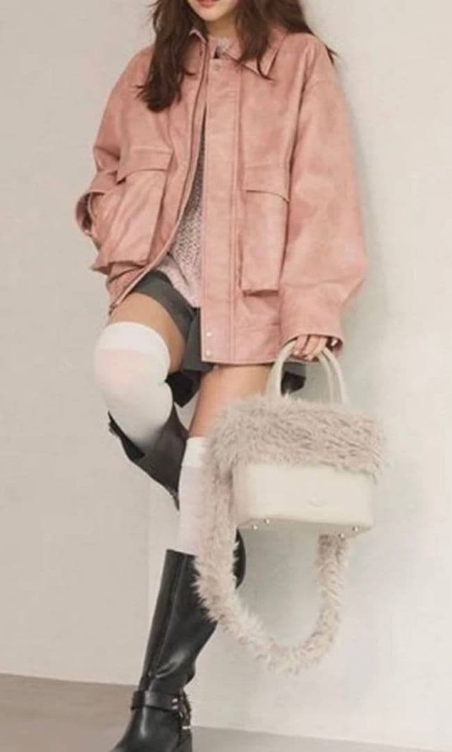 新品同様 LILY BROWN 24aw ヴィンテージレザーブルゾン PNK