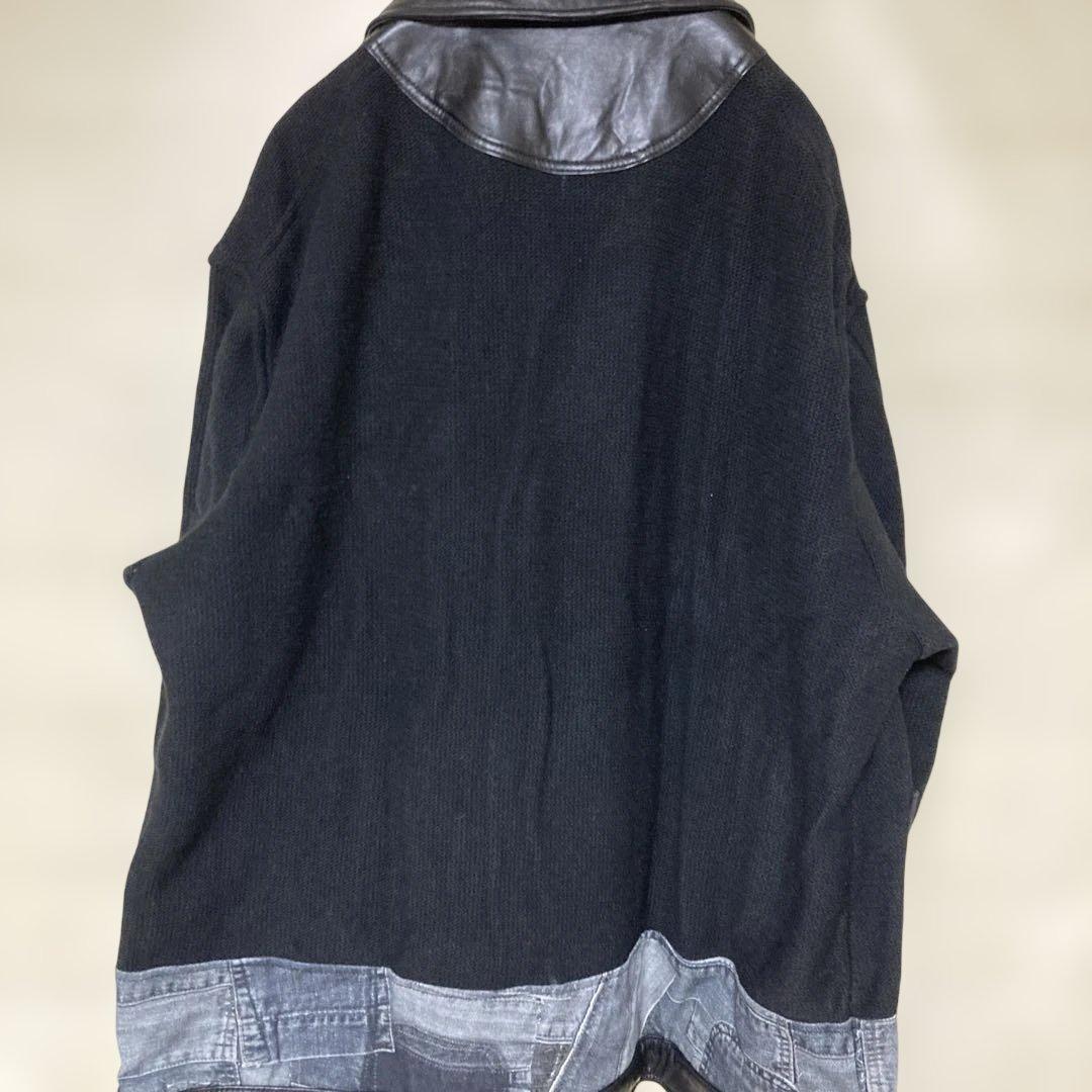 ザラ　ブラックレザージャケット・パッチ付き　ニット切り替え　zara ADSB